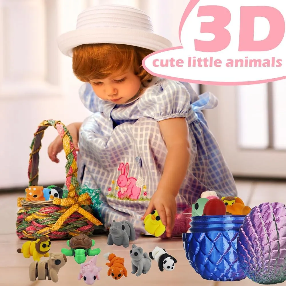 25 pcs Mini 3D Printed Animal Figurines Set with 4.9 inches Dragon Egg, Articulated, Flexible, and Exquisitely Pre-Filled Easter Jumbo for Play