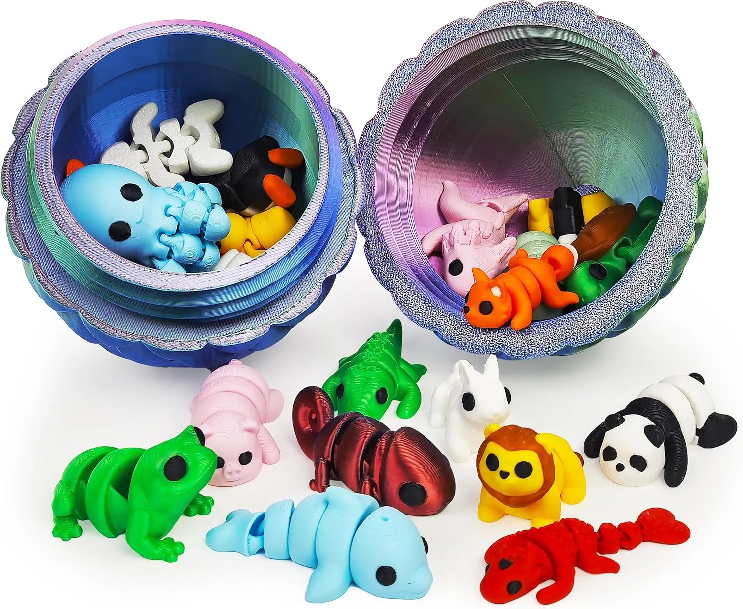 25 pcs Mini 3D Printed Animal Figurines Set with 4.9 inches Dragon Egg, Articulated, Flexible, and Exquisitely Pre-Filled Easter Jumbo for Play