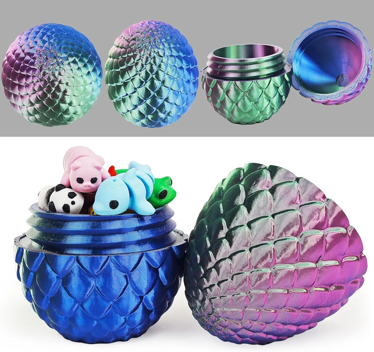 25 pcs Mini 3D Printed Animal Figurines Set with 4.9 inches Dragon Egg, Articulated, Flexible, and Exquisitely Pre-Filled Easter Jumbo for Play