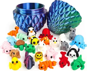 25 pcs Mini 3D Printed Animal Figurines Set with 4.9 inches Dragon Egg, Articulated, Flexible, and Exquisitely Pre-Filled Easter Jumbo for Play