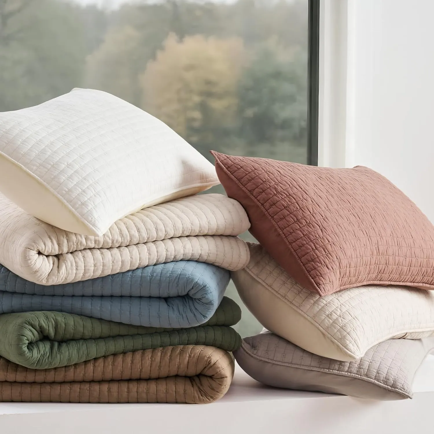 3 Pieces Cross Stitch Cotton Quilt Set King Size, Ultra Soft Lightweight Bedding Sets, Oversized Bedspread Coverlet for All Season, with 2 Matching Shams, Flax Beige, 92"x96"