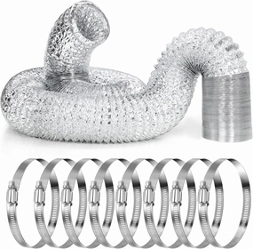 30 ft Aluminum Ducting Hose Set - Flexible Dryer Vent Hose with Stainless Steel Duct Clamps for Kitchen, Bathroom, Grow Tent, HVAC, Ventilation & Exhaust System Accessories(8 Inches)
