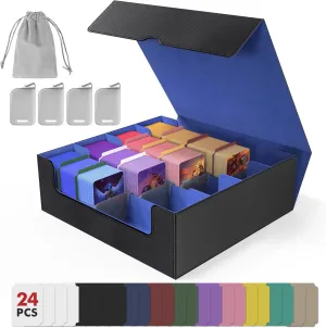 3200  Capacity Trading Card Storage Box, Holds 3.7in Cards MTG Commander Deck Box with 24 Color-Coded Dividers & 4 Reinforced Supporters, Thick Card Organizer Fit for Magic, TCG, YuGiOh, Sports Cards