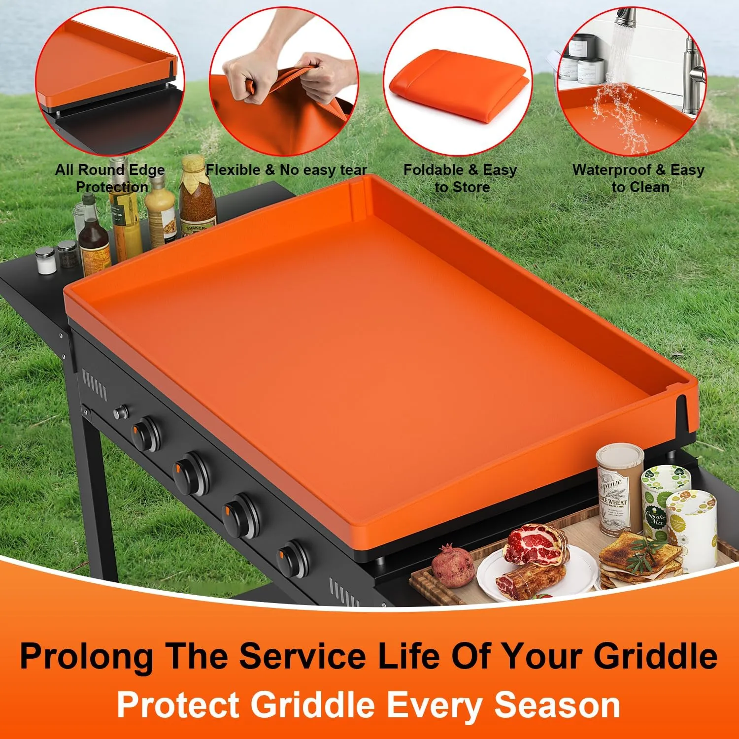 36 Inch Griddle Cover Silicone Protective Mat for Blackstone, Upgrade All-round Edge Silicone Grill Mat Griddle Protector Blackstone Accessories Protect from Dust & Rust