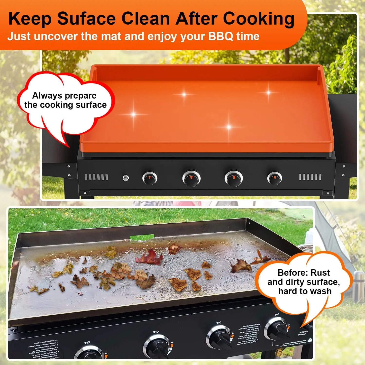 36 Inch Griddle Cover Silicone Protective Mat for Blackstone, Upgrade All-round Edge Silicone Grill Mat Griddle Protector Blackstone Accessories Protect from Dust & Rust