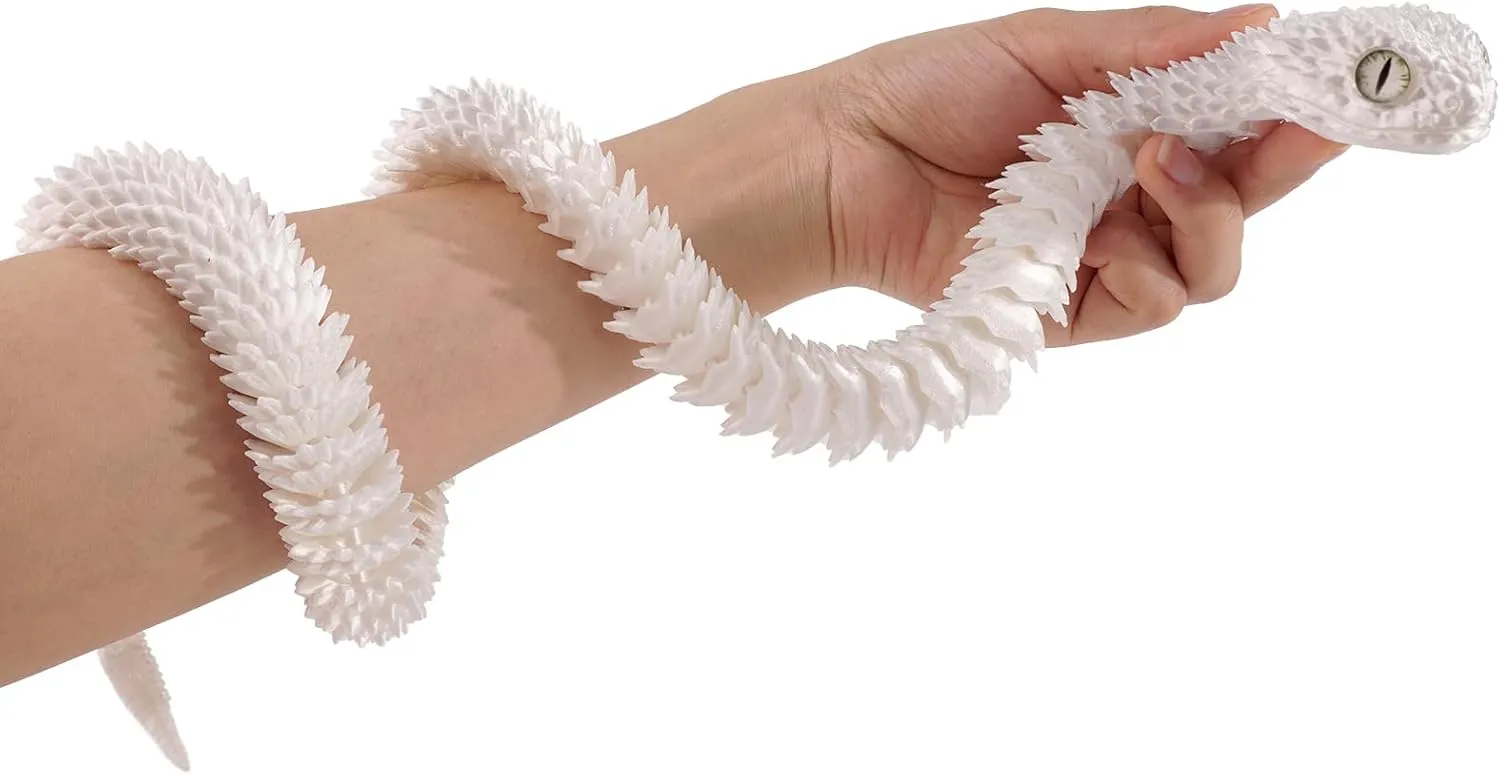 3D Printed Articulated Snake – 29.5'' Crystal-Like Movable Snake– Realistic Slithering Design, Collectible Articulated Model .Easter Basket Stuffers Essentials (White)