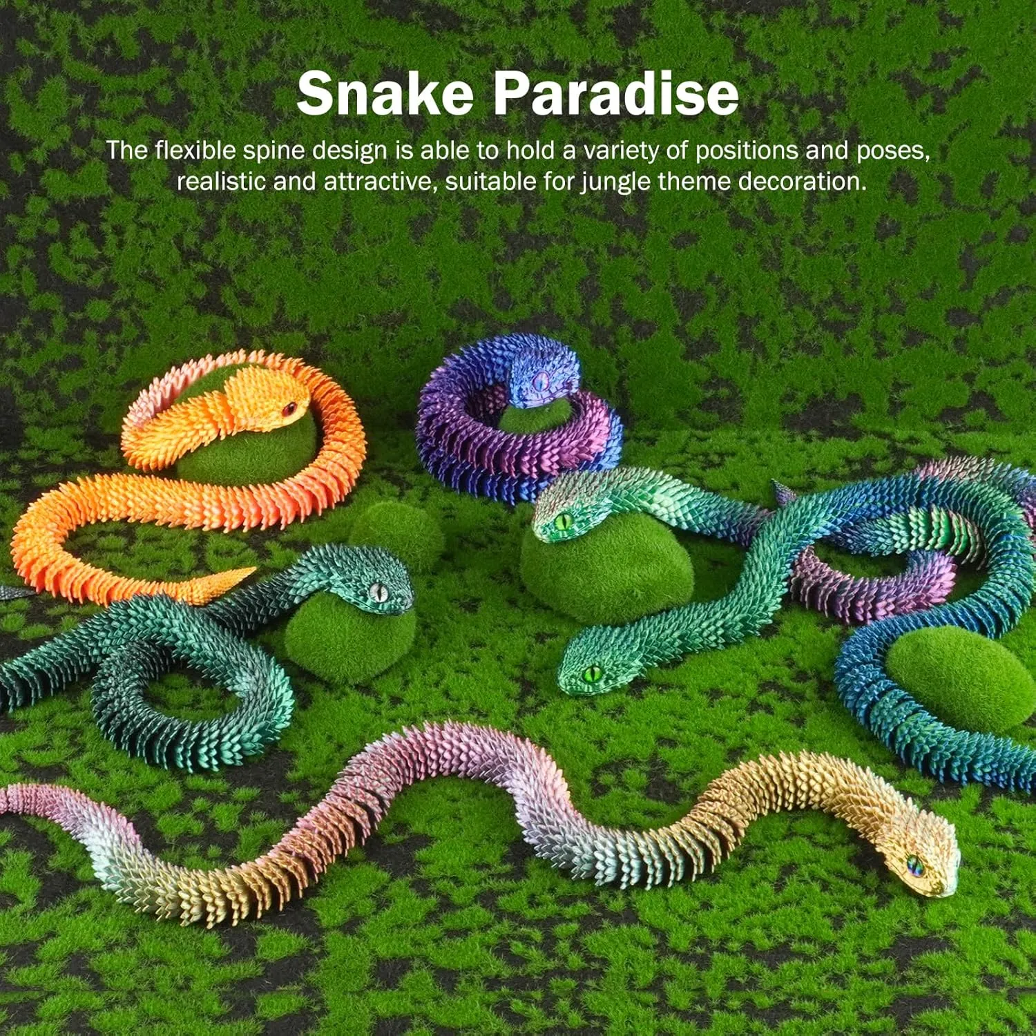 3D Printed Articulated Snake – 29.5'' Crystal-Like Movable Snake– Realistic Slithering Design, Collectible Articulated Model (Golden)