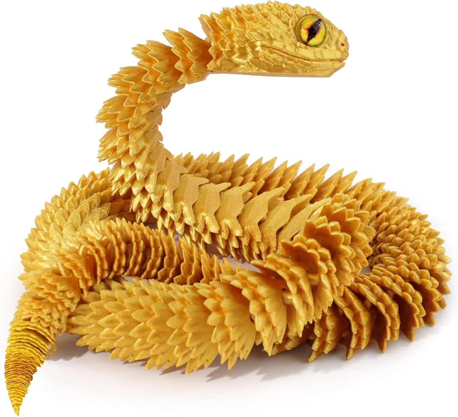 3D Printed Articulated Snake – 29.5'' Crystal-Like Movable Snake– Realistic Slithering Design, Collectible Articulated Model (Golden)