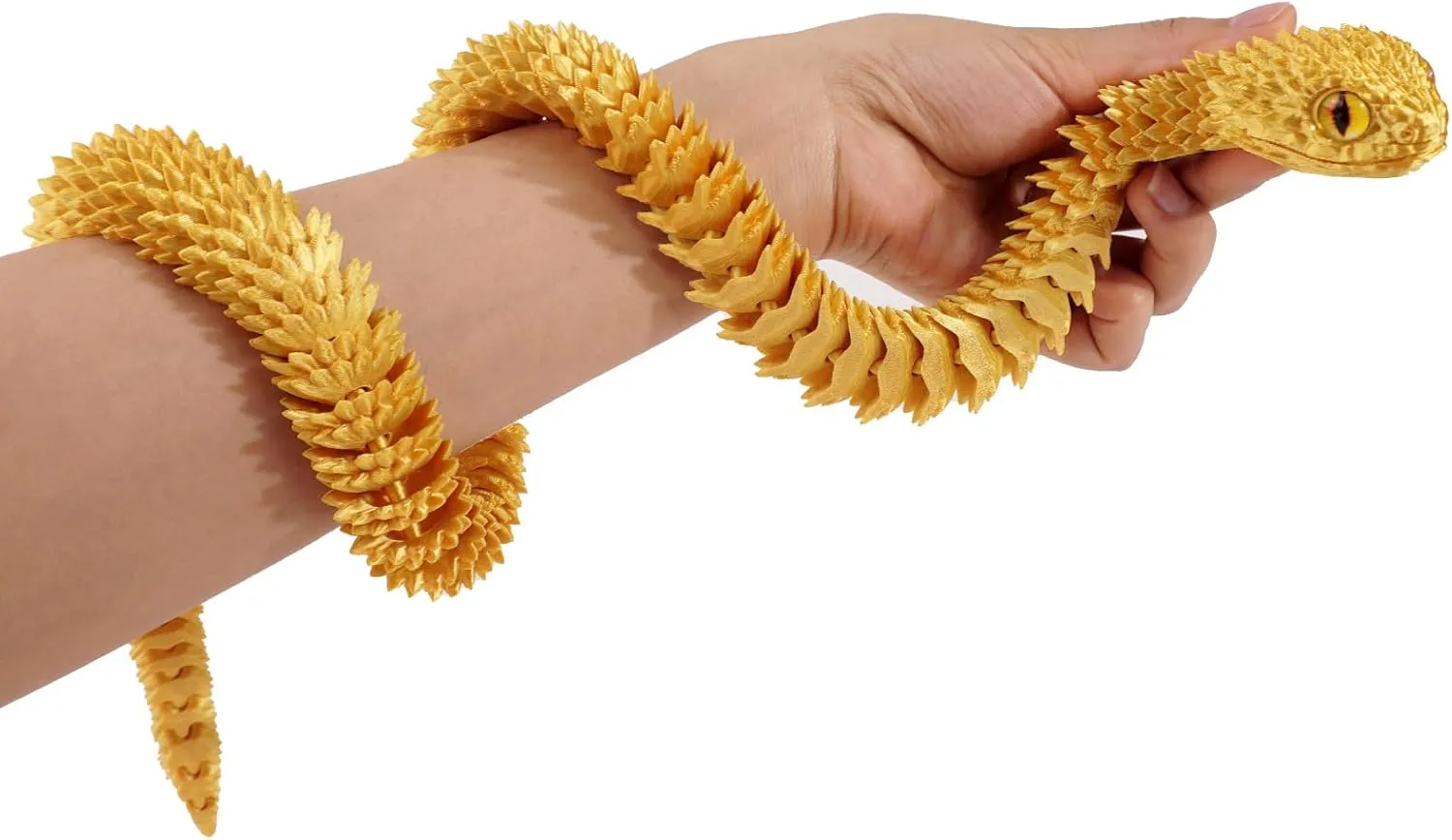 3D Printed Articulated Snake – 29.5'' Crystal-Like Movable Snake– Realistic Slithering Design, Collectible Articulated Model (Golden)