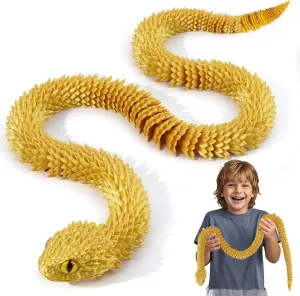 3D Printed Articulated Snake – 29.5'' Crystal-Like Movable Snake– Realistic Slithering Design, Collectible Articulated Model (Golden)