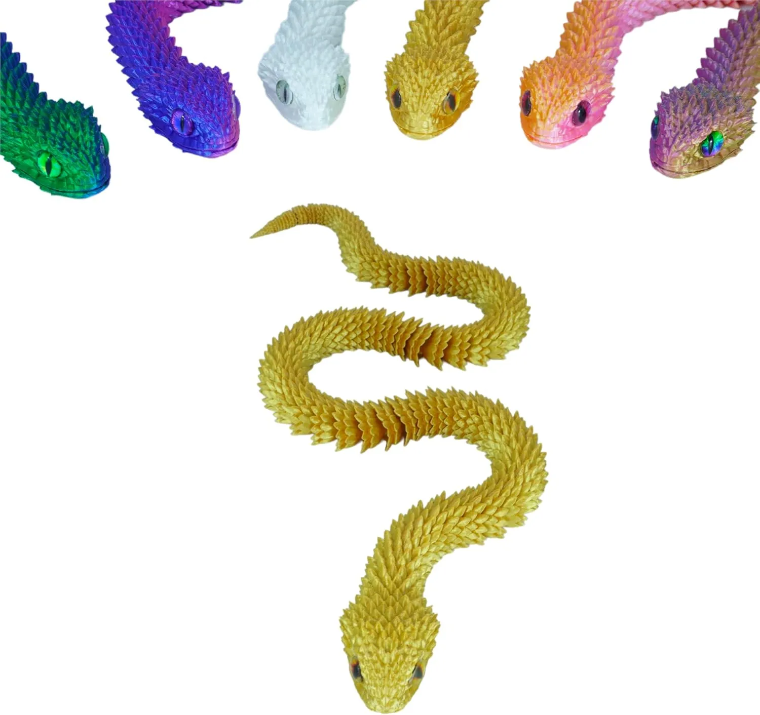 3D Printed Articulated Snake – 29.5'' Crystal-Like Movable Snake– Realistic Slithering Design, Collectible Articulated Model (Golden)