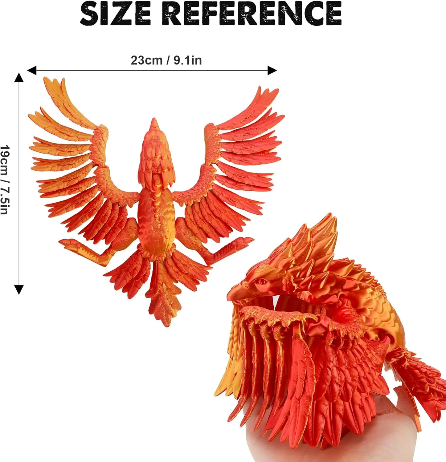 3D Printed Phoenix, 8.7 Inch Articulated Flexible Animals, Fidget Joint Figurine, Stress Relief Toy, Surprise Gift for Children and Adults, Fantasy Desktop Cool Decoration (Golden Red)