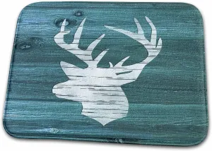 3dRose Painted White Stags Head on Blue Wood Effect- Not Real Wood - Dish Drying Mats (ddm-261806-1)
