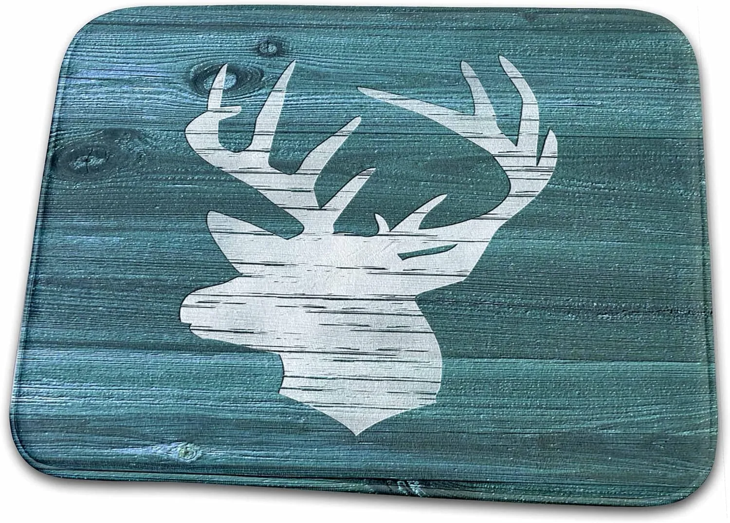 3dRose Painted White Stags Head on Blue Wood Effect- Not Real Wood - Dish Drying Mats (ddm-261806-1)
