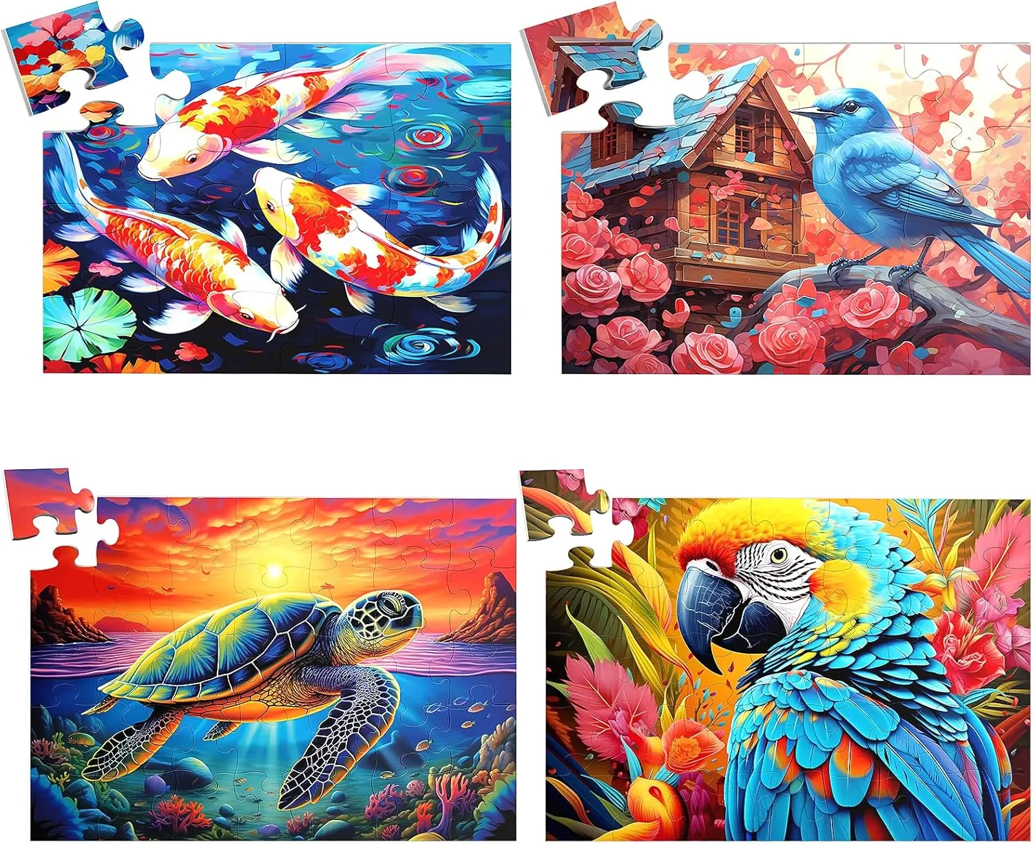 4 Packs Large Piece Puzzle for Seniors, Dementia Puzzles for Elderly Adults, Alzheimer’s Jigsaw Puzzles Products Activities Memory Cognitive Game Gifts for Seniors, 4 Storage Bag (2 x 16 & 2 x 35)