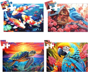 4 Packs Large Piece Puzzle for Seniors, Dementia Puzzles for Elderly Adults, Alzheimer’s Jigsaw Puzzles Products Activities Memory Cognitive Game Gifts for Seniors, 4 Storage Bag (2 x 16 & 2 x 35)