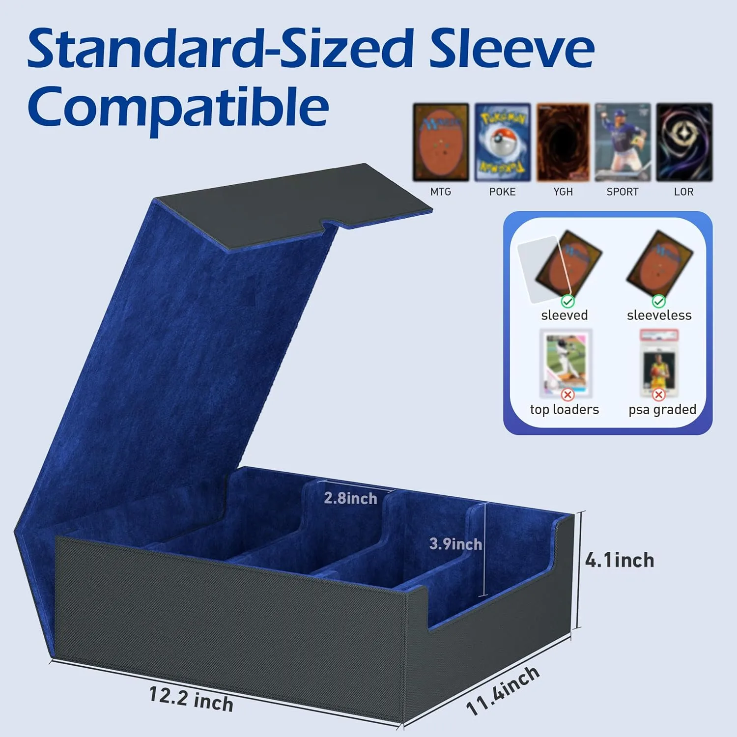 4-Row【3200 】 Trading Card Storage Box, Card Organizer Holder With 50 Sleeves & 24 Dividers, Case Fit for Mtg Tcg Magic Commander Deck Playing Cards, Deck Box for Baseball Sport Card