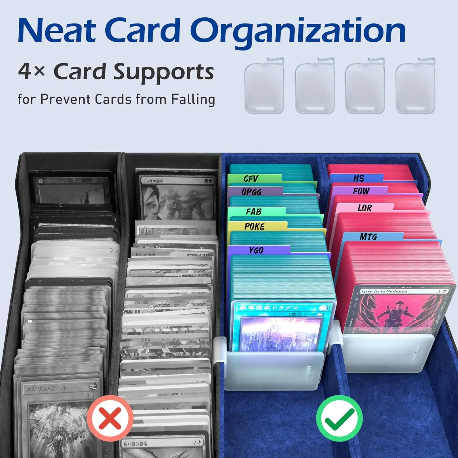 4-Row【3200 】 Trading Card Storage Box, Card Organizer Holder With 50 Sleeves & 24 Dividers, Case Fit for Mtg Tcg Magic Commander Deck Playing Cards, Deck Box for Baseball Sport Card