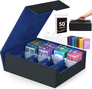 4-Row【3200 】 Trading Card Storage Box, Card Organizer Holder With 50 Sleeves & 24 Dividers, Case Fit for Mtg Tcg Magic Commander Deck Playing Cards, Deck Box for Baseball Sport Card