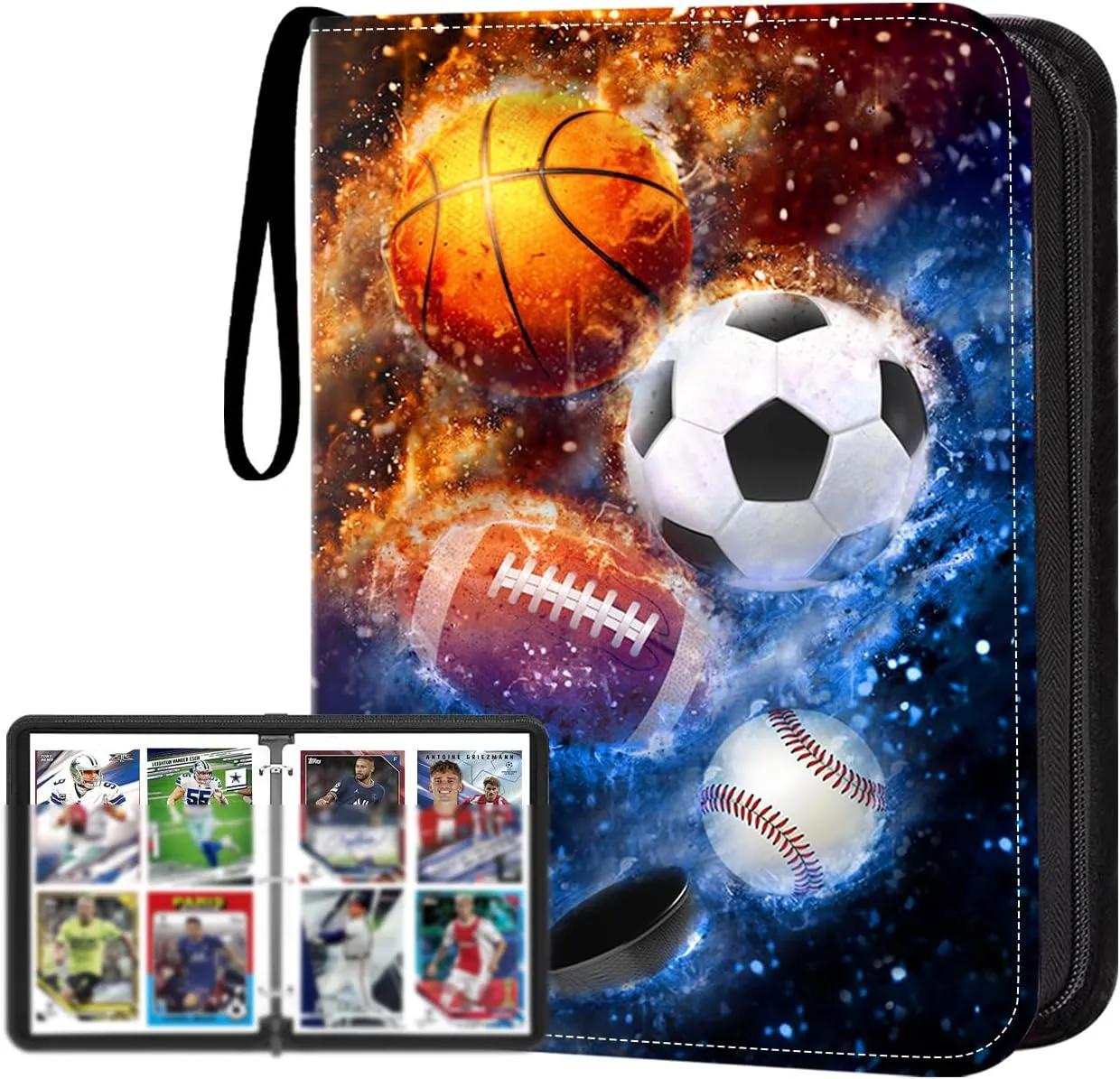 400 Pockets Sports Card Binder, Sports Trading Cards Display Case with Sports Card Sleeves Card Holder Protectors Set for Football Baseball Basketball Soccer Sports Cards Collector Album