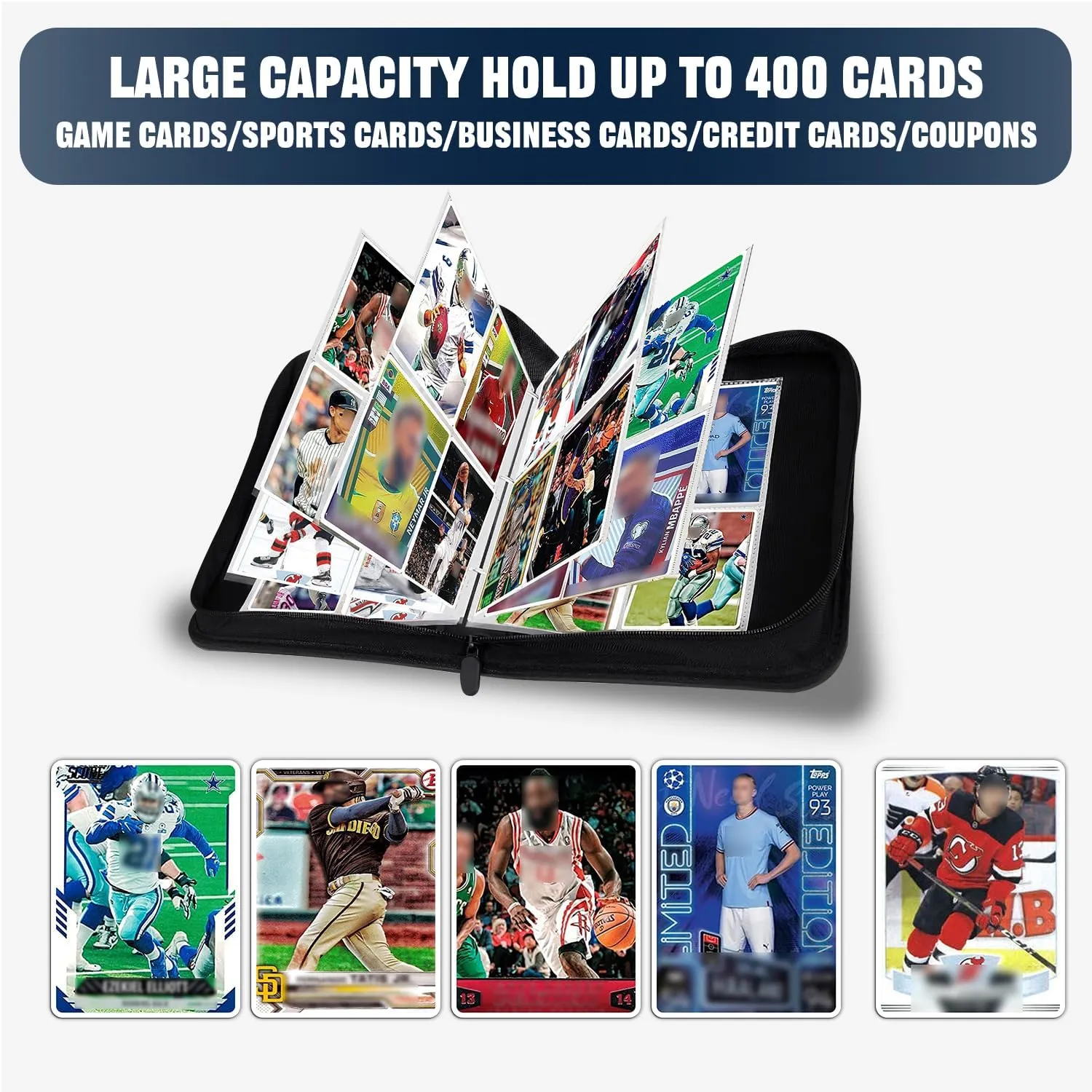 400 Pockets Sports Card Binder, Sports Trading Cards Display Case with Sports Card Sleeves Card Holder Protectors Set for Football Baseball Basketball Soccer Sports Cards Collector Album