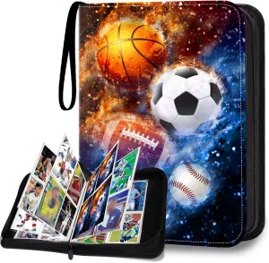 400 Pockets Sports Card Binder, Sports Trading Cards Display Case with Sports Card Sleeves Card Holder Protectors Set for Football Baseball Basketball Soccer Sports Cards Collector Album