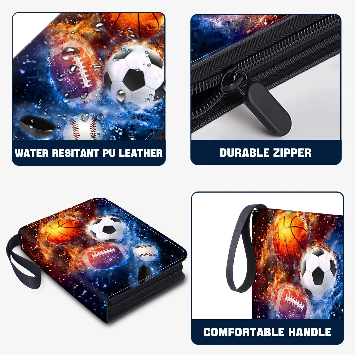 400 Pockets Sports Card Binder, Sports Trading Cards Display Case with Sports Card Sleeves Card Holder Protectors Set for Football Baseball Basketball Soccer Sports Cards Collector Album