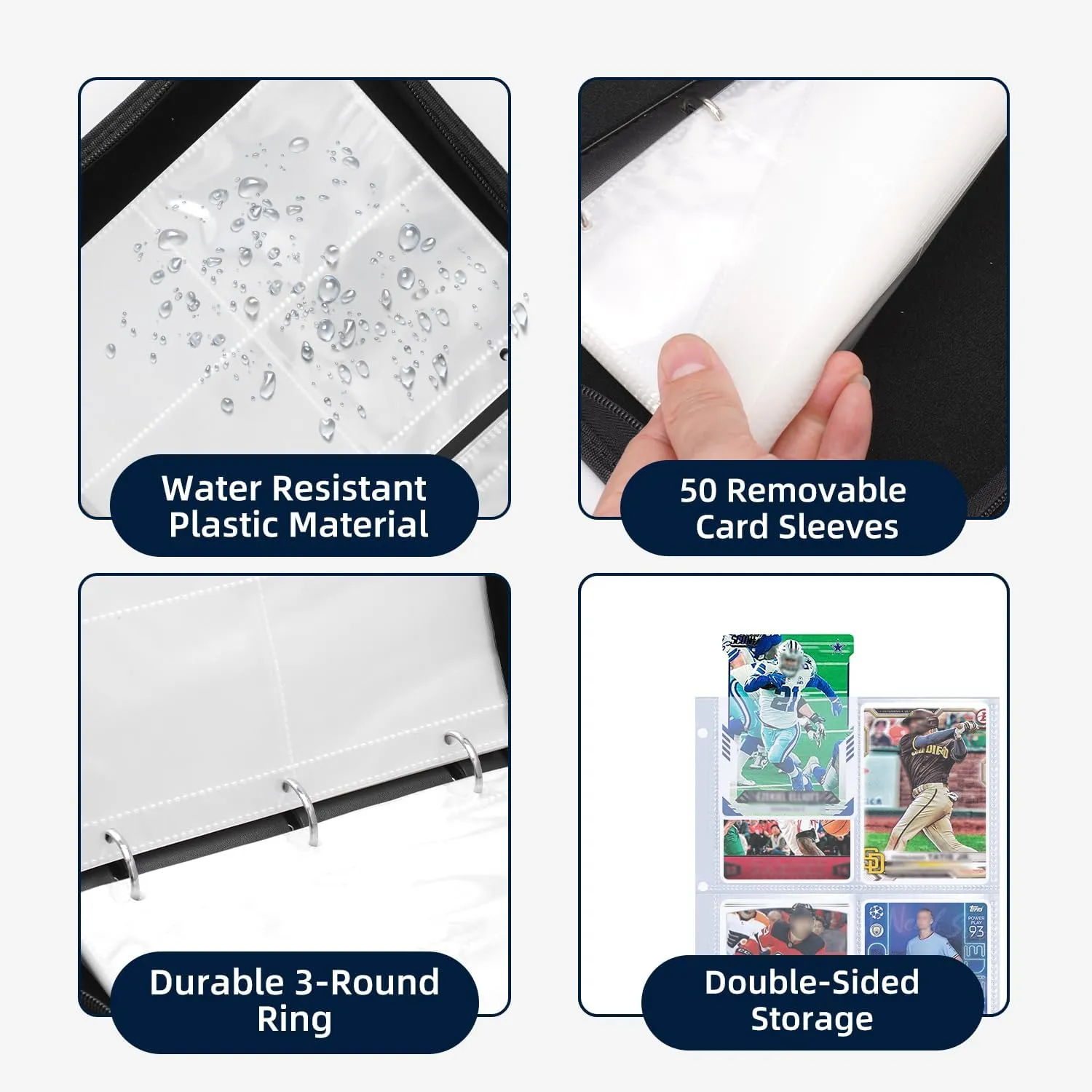400 Pockets Sports Card Binder, Sports Trading Cards Display Case with Sports Card Sleeves Card Holder Protectors Set for Football Baseball Basketball Soccer Sports Cards Collector Album