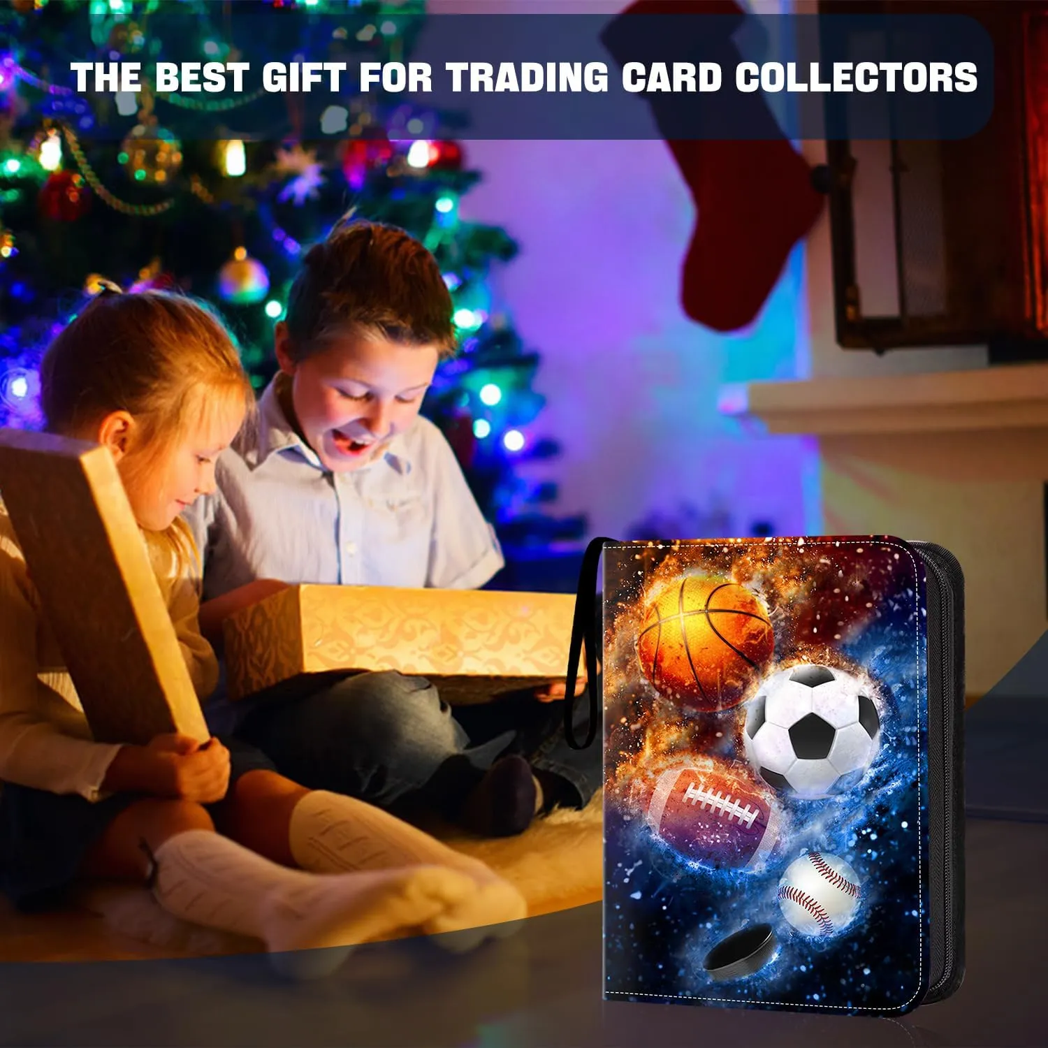 400 Pockets Sports Card Binder, Sports Trading Cards Display Case with Sports Card Sleeves Card Holder Protectors Set for Football Baseball Basketball Soccer Sports Cards Collector Album