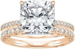 4.5 CT Cushion Cut Colorless Moissanite Engagement Ring Set, Tacori Wedding/Bridal Sets, 925 Sterling Silver, Anniversary Ring Pave Set, Holiday Gift for Women, 10K/14K/18K/22K Gold