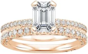4.5 CT Emerald Cut Colorless Moissanite Engagement Ring Set, Tacori Wedding/Bridal Sets, 925 Sterling Silver, Anniversary Ring Pave Set, for Women, 10K/14K/18K/22K Gold