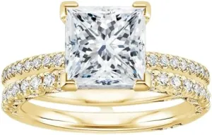 4.5 CT Princess Cut Colorless Moissanite Engagement Ring Set, Tacori Wedding/Bridal Sets, 925 Sterling Silver, Anniversary Ring Pave Set, Holiday Gift for Women, 10K/14K/18K/22K Gold