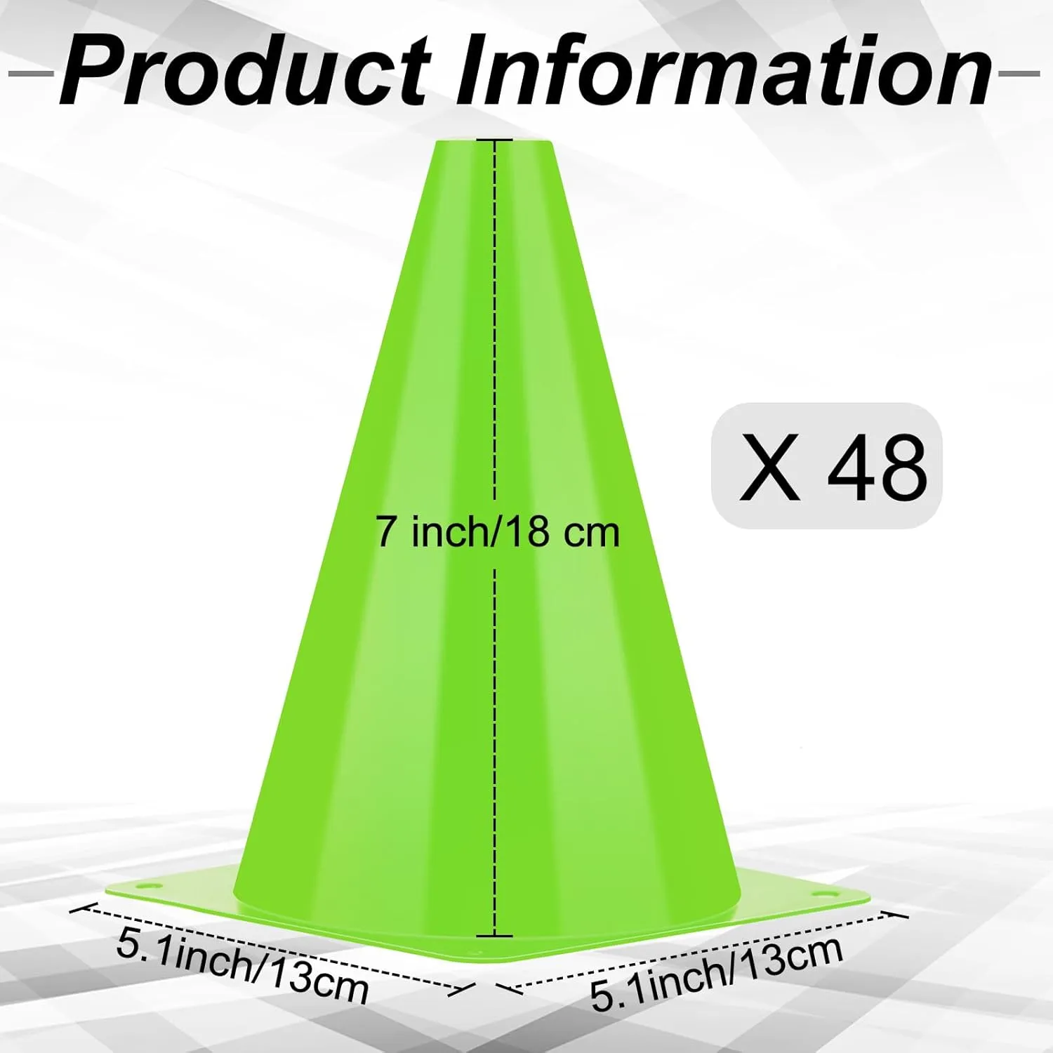 48 Pack 7 Inch Plastic Traffic Cones Agility Field Marker Soccer/Safety/Sports/Training Cones for Skating Basketball Football Practice Drills Themed Party Decorations
