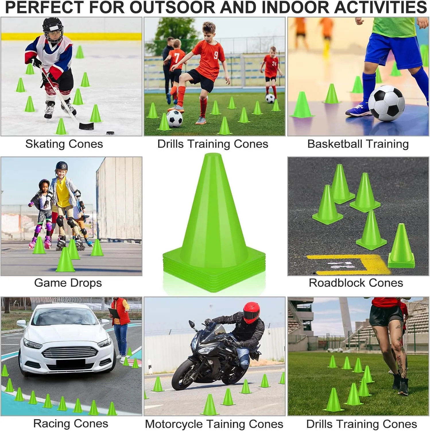 48 Pack 7 Inch Plastic Traffic Cones Agility Field Marker Soccer/Safety/Sports/Training Cones for Skating Basketball Football Practice Drills Themed Party Decorations