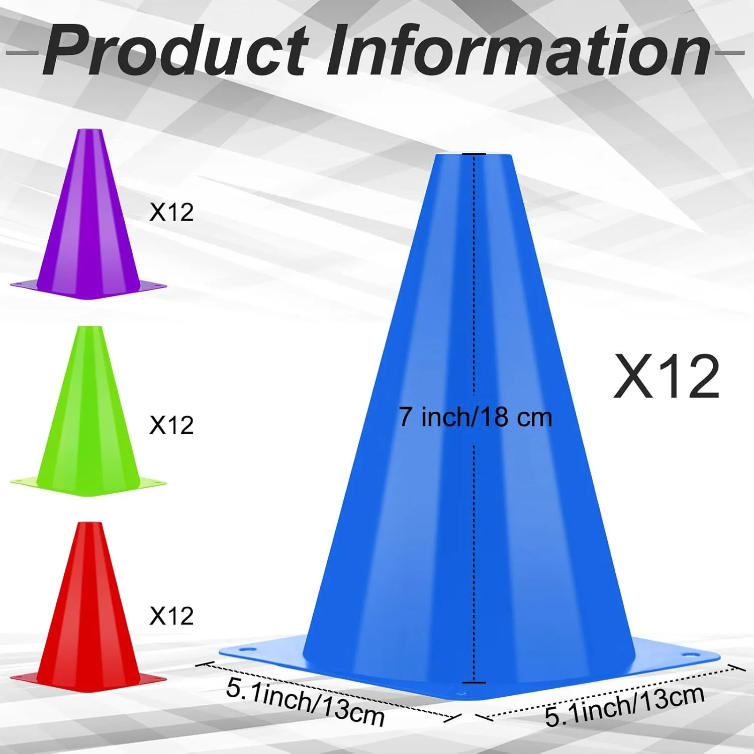 48 Pack 7" or 9" Plastic Traffic Cones Agility Field Marker Soccer/Safety/Sports/Training Cones for Skating Basketball Football Practice Drills Themed Party Decorations