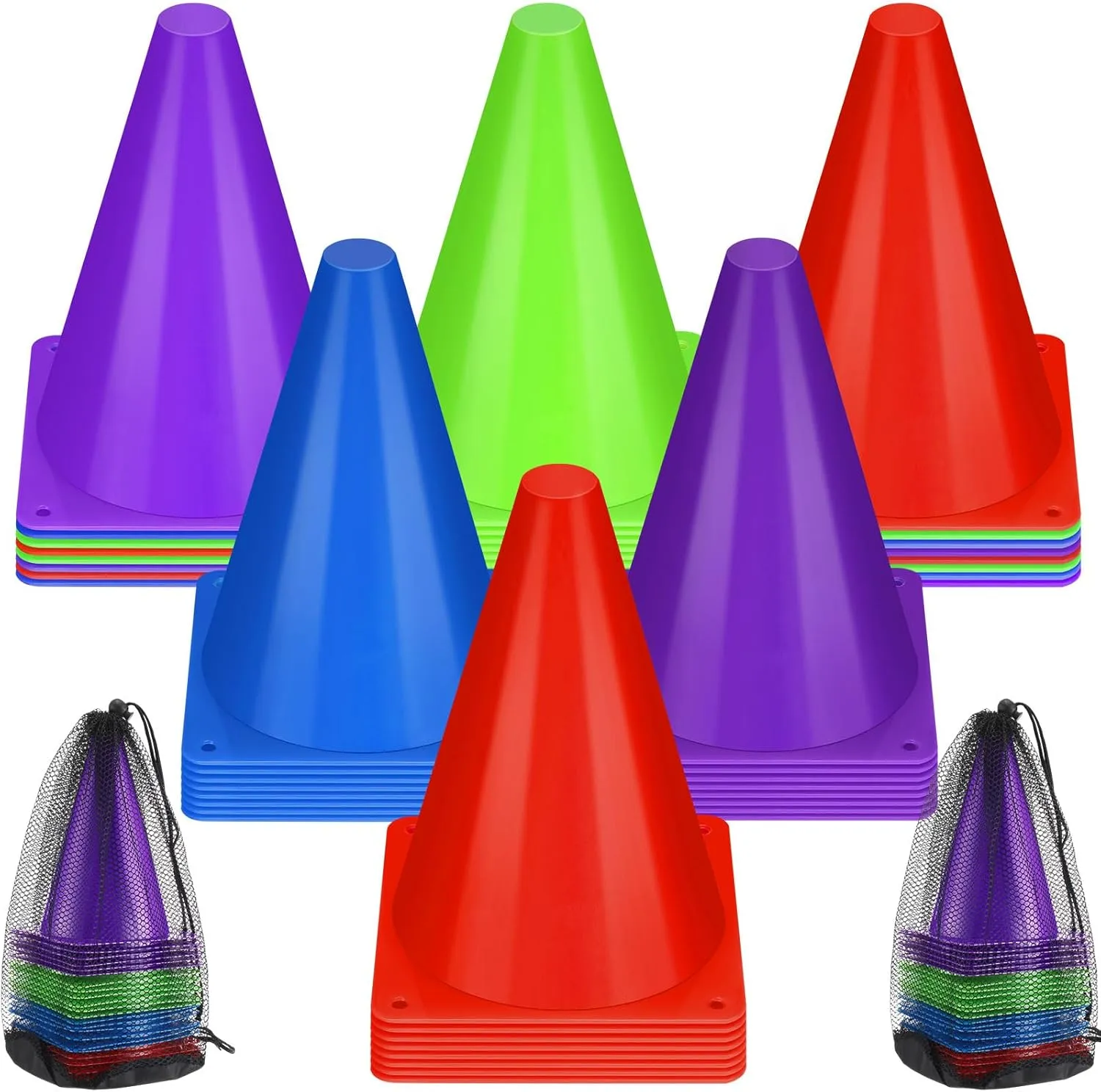 48 Pack 7" or 9" Plastic Traffic Cones Agility Field Marker Soccer/Safety/Sports/Training Cones for Skating Basketball Football Practice Drills Themed Party Decorations