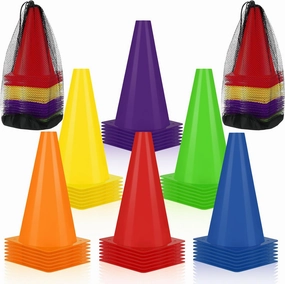 48 Pack 7 Inch Plastic Traffic Cones Agility Field Marker Soccer/Safety/Sports/Training Cones for Skating Basketball Football Practice Drills Themed Party Decorations