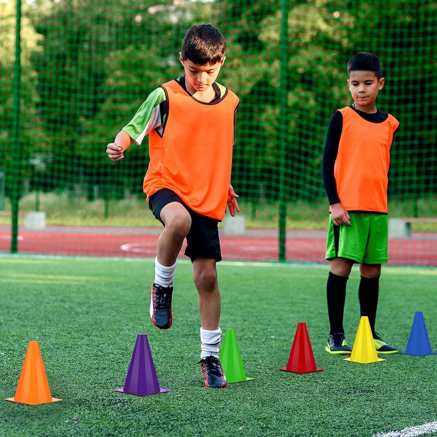 48 Pack 7 Inch Plastic Traffic Cones Agility Field Marker Soccer/Safety/Sports/Training Cones for Skating Basketball Football Practice Drills Themed Party Decorations
