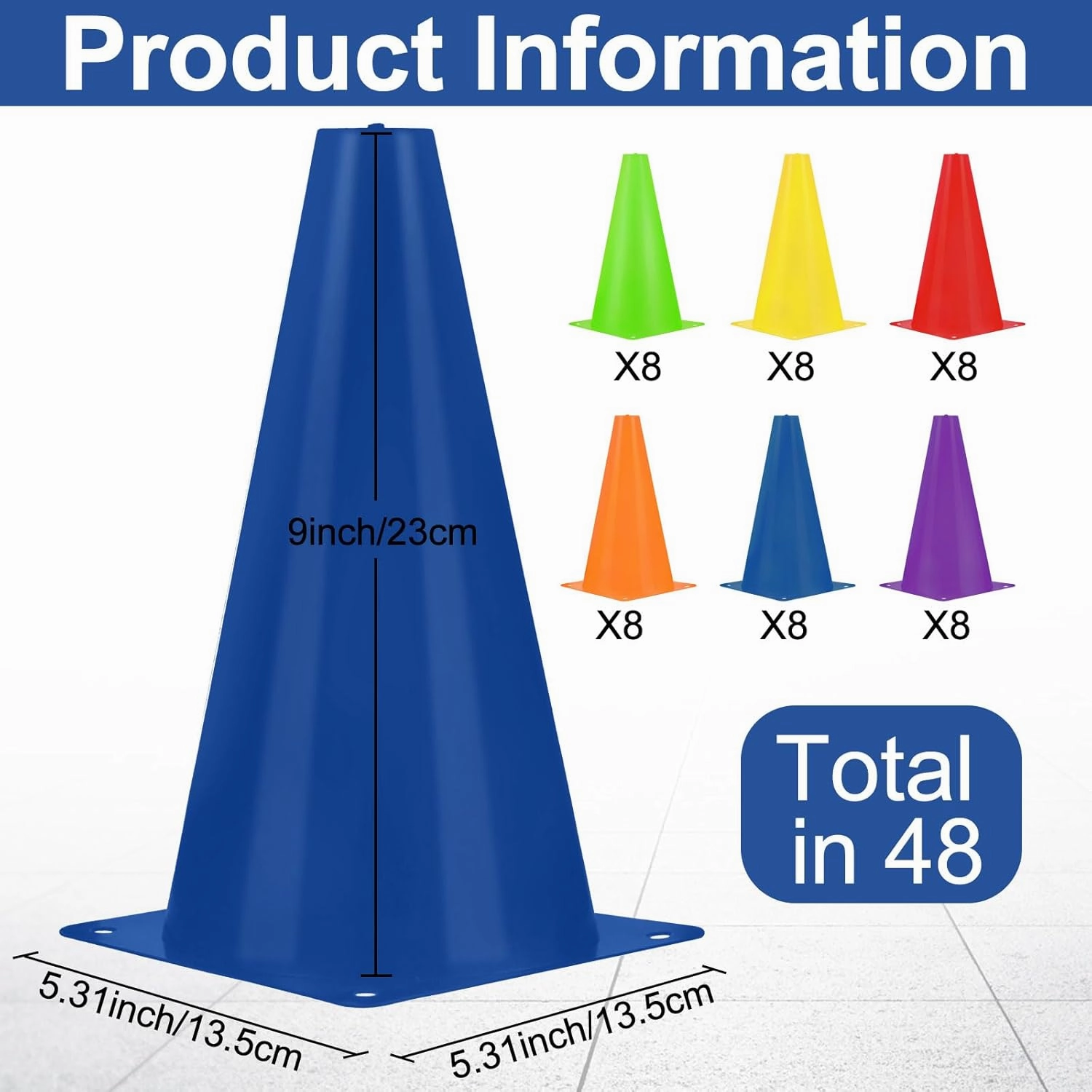 48 Pack 7 Inch Plastic Traffic Cones Agility Field Marker Soccer/Safety/Sports/Training Cones for Skating Basketball Football Practice Drills Themed Party Decorations