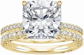 4.5 CT Cushion Cut Colorless Moissanite Engagement Ring Set, Tacori Wedding/Bridal Sets, 925 Sterling Silver, Anniversary Ring Pave Set, Holiday Gift for Women, 10K/14K/18K/22K Gold