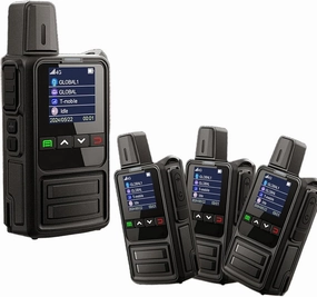 4-Pack Black 4G LTE PoC Walkie Talkies with SIM Cards - Unlimited Range Global Push-to-Talk Two-Way Radios, One-Touch PTT Long Distance Communication for Construction, Fleet & Outdoor Use