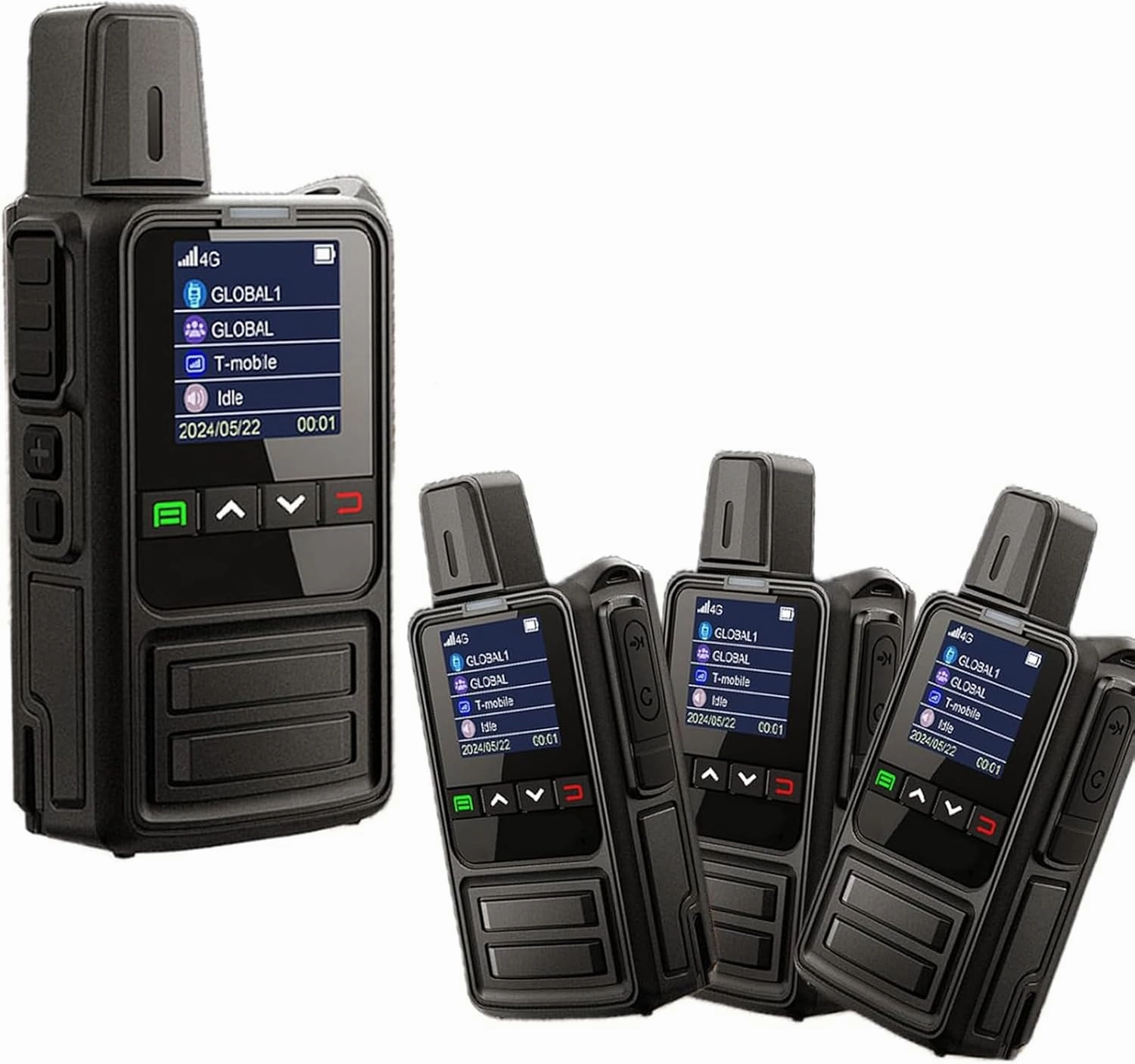 4-Pack Black 4G LTE PoC Walkie Talkies with SIM Cards - Unlimited Range Global Push-to-Talk Two-Way Radios, One-Touch PTT Long Distance Communication for Construction, Fleet & Outdoor Use