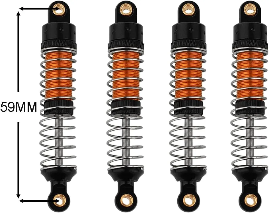 4PCS 53mm/59mm/66mm Aluminum Shocks Absorbers Oil Long Threaded Damper for 1/18 RC Crawler TRX4M TRX-4M Bronco Defender K10 Upgrade Parts (59mm Black-Gold)