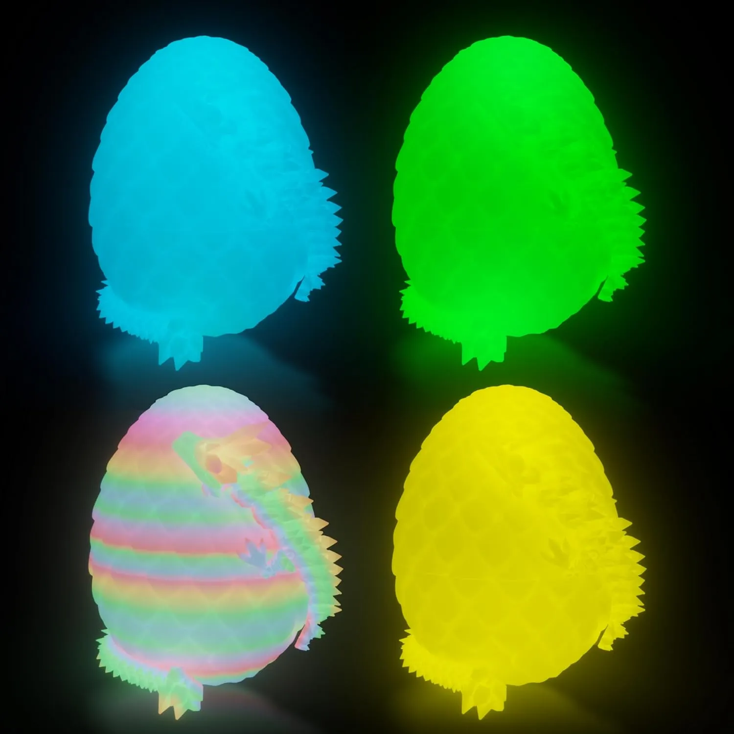 4PCS Glow-in-The-Dark 3D Printed Dragon Eggs – Articulated Crystal Dragons Inside, Mini Easter Basket Stuffers, Fidget Toys for Kids, Teens & Adults, Luminous Dragon Decor