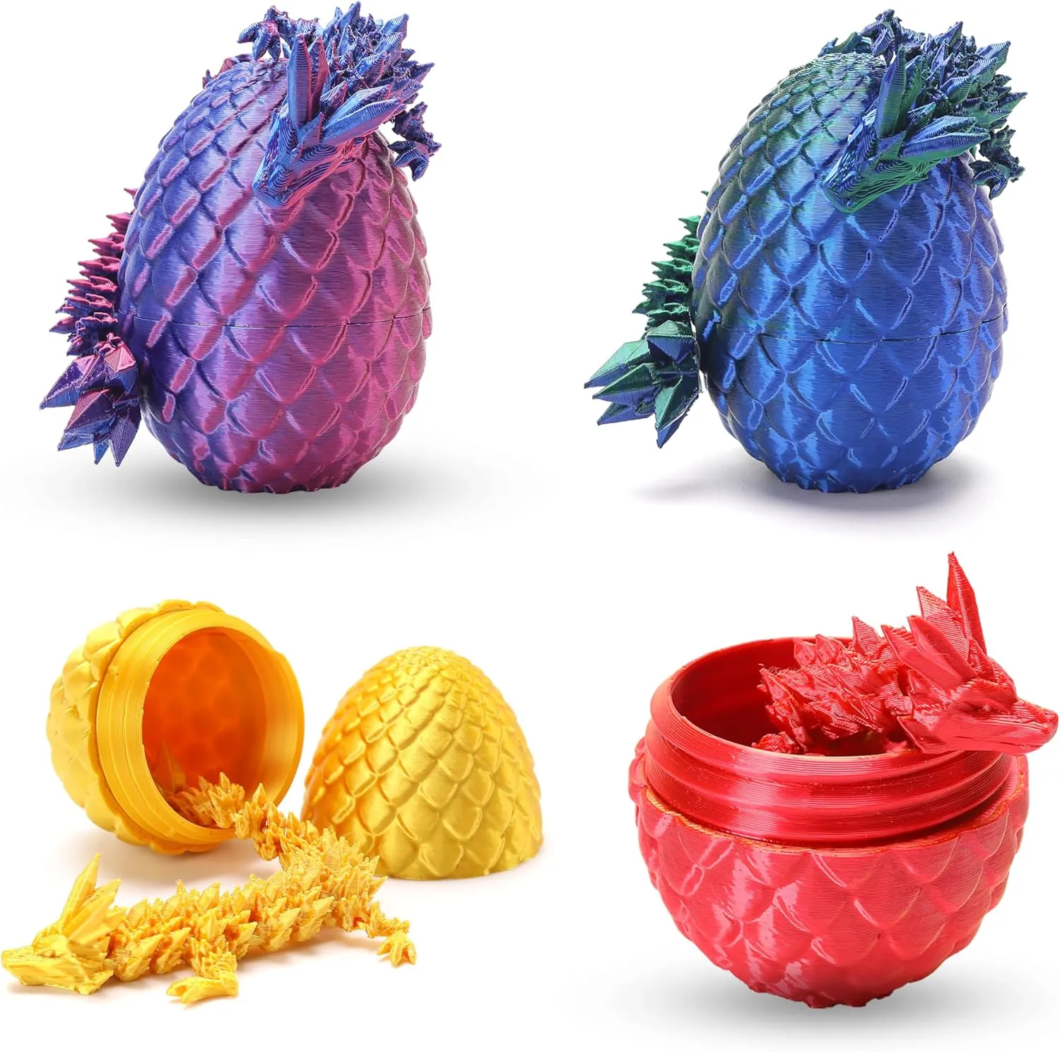 4PCS Mini 3D Printed Dragon Eggs with Dragon Inside, Articulated Crystal Animals Fidget Toys for Kids, 3D Print Small Dinosaur Eggs, Christmas Halloween Decorations Indoor Outdoor Gifts for Girls Boys