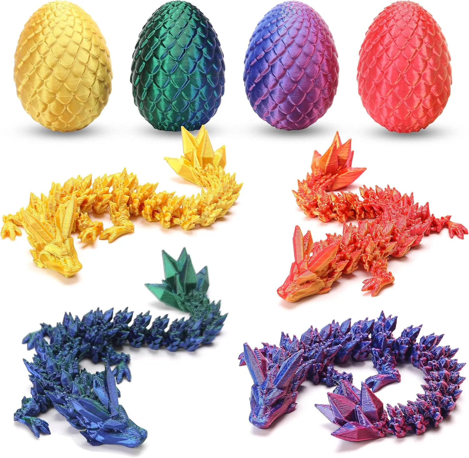 4PCS Mini 3D Printed Dragon Eggs with Dragon Inside, Articulated Crystal Animals Fidget Toys for Kids, 3D Print Small Dinosaur Eggs, Christmas Halloween Decorations Indoor Outdoor Gifts for Girls Boys