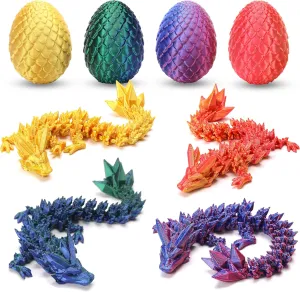 4PCS Mini 3D Printed Dragon Eggs with Dragon Inside, Articulated Crystal Animals Fidget Toys for Kids, 3D Print Small Dinosaur Eggs, Christmas Halloween Decorations Indoor Outdoor Gifts for Girls Boys