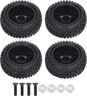 4PCS RC Tires and Wheel Set, 10 Spoke Plastic Wheel Rims with Rubber Tires, Install RC Replacement Tyres for 1/16 RC Car, Abrasion, Stable Driving