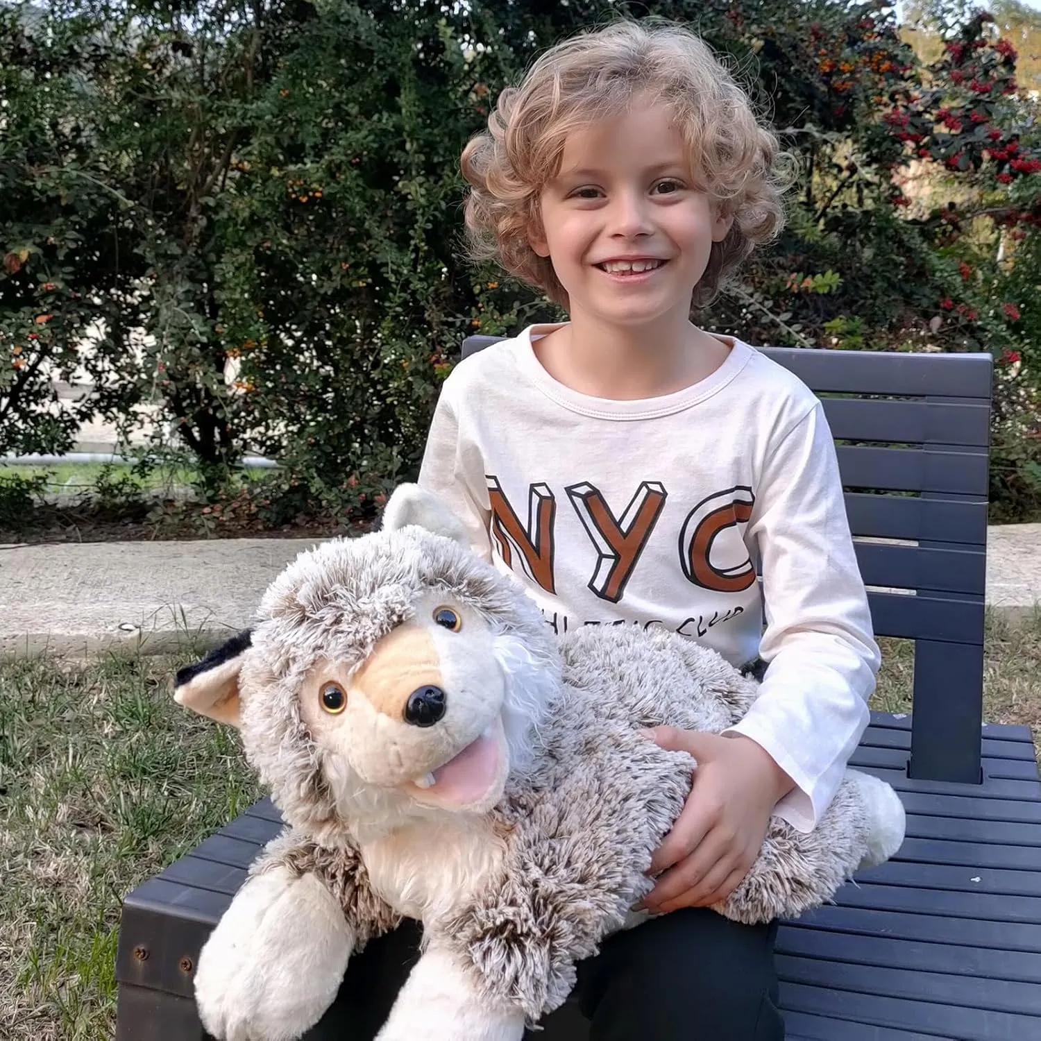 4Pcs Wolf Stuffed Animals, 20" Magnetic Wolf Plush with Bunny Goat Mice in Giant Coyote's Zippered Belly, Christmas Birthday for Boys Girls Kids, Wildlife Party Decor