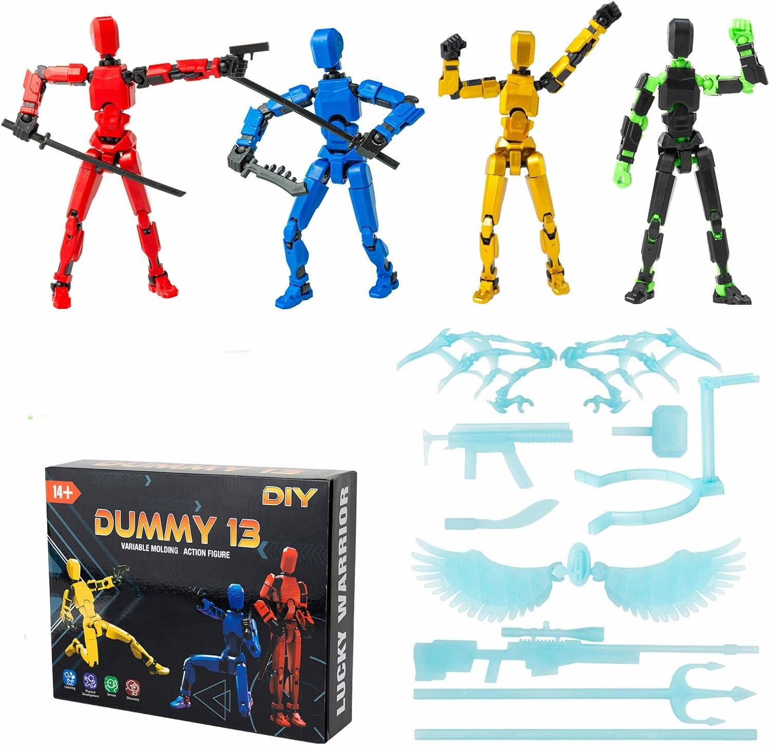 4PCS T13 Titan Action Figure, Already Assembled, Robo 13 for Collectors Desktop Decoration, Boys Multi Movable Joints Toys (Red Blue Golden Green)